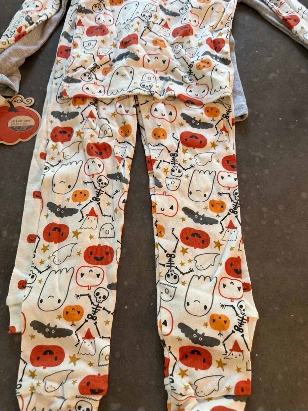 chick pea Gray Halloween Pajama Set with Orange Accents